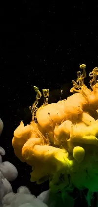 Immerse yourself in the enchanting world of the yellow and black themed live wallpaper, which features a mesmerizing view of jellyfish floating effortlessly in calm waters