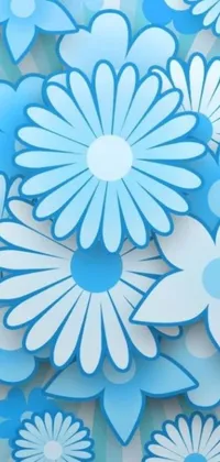This phone live wallpaper showcases a beautiful image of blue paper flowers blooming all over a table