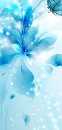 This stunning phone live wallpaper features a beautiful blue flower with a butterfly fluttering around it