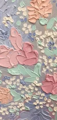 This phone live wallpaper showcases a stunning close-up of a pastel-hued pointillism painting featuring delicate flowers