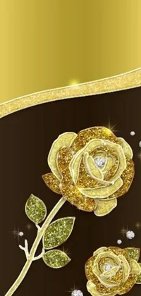 This phone live wallpaper showcases a golden rose with diamond accents on a black background, with a digital art design by Elena Guro sourced from Pixabay