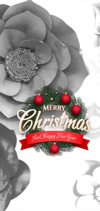 This black and white Christmas flower live wallpaper features a digital rendering by Rhea Carmi