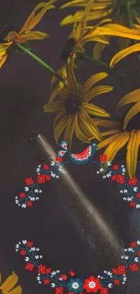 Enjoy this beautiful live wallpaper featuring a stunning digital folk art painting of a vase filled with vibrant flowers