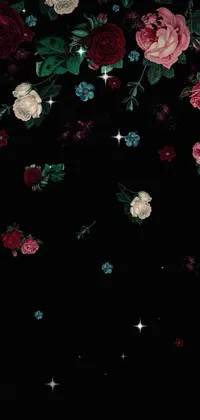 This live wallpaper features a cell phone placed on top of a table decorated with a beautiful baroque dark flower pattern