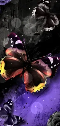 Get ready to beautify your phone with an outstanding digital masterpiece! Featuring an entrancing butterfly and two charming roses, this dark purple live wallpaper is a sight to behold