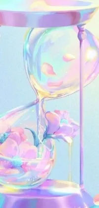 Get mesmerized with this stunning phone live wallpaper featuring an hourglass pouring liquids amidst lovely pastel colors