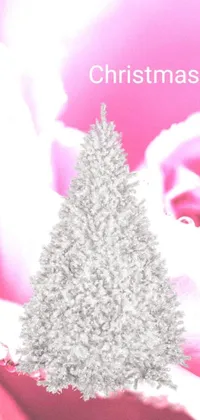 This phone live wallpaper features a white Christmas tree perched on a pink rose, offering a whimsical and eye-catching design
