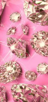 This phone live wallpaper boasts a dazzling display of glittering diamonds set against a soft pink background, perfect for adding a touch of glamor to your device