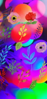 Looking for an engaging and vibrant live wallpaper for your phone? Check out this Easter eggs themed wallpaper, featuring colorful psychedelic art with glowing neon flowers, seasons, and partylights