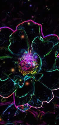 This phone live wallpaper features a mesmerizing flower that glows brightly in the dark