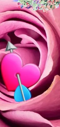 This phone live wallpaper depicts a stunning pink rose with an arrow embedded in it