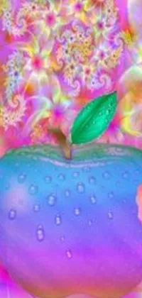 Looking for a colorful and unique phone wallpaper? Check out our live wallpaper featuring a digital art rendering of an apple with a green leaf on top