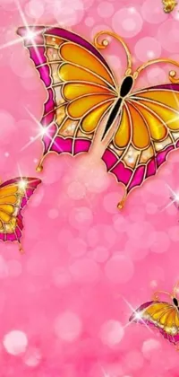 Transform your phone into a stylish centerpiece with this digital art live wallpaper featuring a beautiful group of butterflies in vivid colors