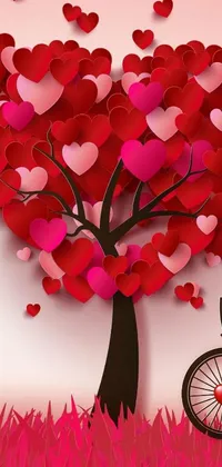 Looking for a romantic live wallpaper to decorate your phone? Look no further than this stunning HD design featuring a heart-shaped tree and a couple in love