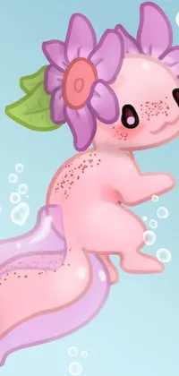 This phone live wallpaper features an adorable pastel-colored pony floating in water amidst beautiful bubbles