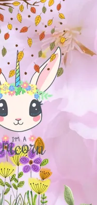 Get this adorable and whimsical bunny live wallpaper on your phone! This design showcases a charming bunny with a delicate flower crown, surrounded by a magical and pastel background filled with unicorns and other mystical creatures