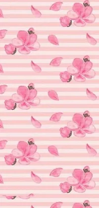 This phone live wallpaper features a charming and feminine design with pink and white stripes and pink flowers adorning the screen