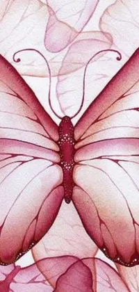 This phone live wallpaper features a high-resolution close-up of a fuschia butterfly, painted in an art nouveau style