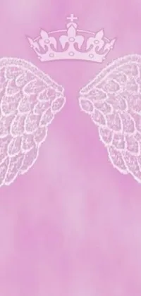 The Pink Angel Wings Live Wallpaper features soft airbrushed artwork with a pink background, angel wings, and a crown