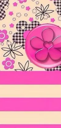This phone live wallpaper features a pink plate sitting on a table with a flower background inspired by pop art