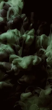 This live wallpaper features a digital painting of green smoke that twists and swirls in a surreal pattern