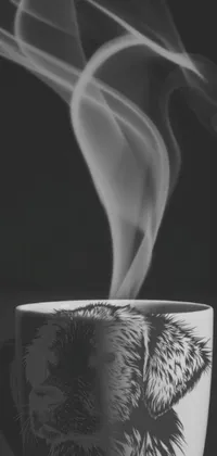 This live wallpaper for your phone presents a stunning monochrome close-up of a smoking cup, perfect for early mornings