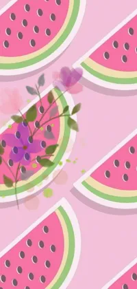 Looking for a lively and vibrant live wallpaper for your phone? Look no further than this watermelon slice design by Yuko Tatsushima! Featuring crisp digital artwork of juicy watermelon slices on a pink background, this graphic wallpaper is sure to refresh your phone screen