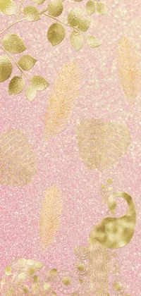 Introducing the Peacock Pointillism Live Wallpaper - a stunning, vibrant artwork that will transform your phone screen! The wallpaper features a vibrant pointillism painting of a peacock against a pink background, complete with gold leaves