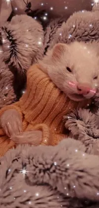 This live wallpaper for your phone features a close-up of a cuddly stuffed animal resting on a soft blanket