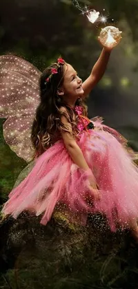 Looking for an enchanting live wallpaper? This 240p phone wallpaper of a delightful fairy girl dressed in a pink glittery mermaid gown sitting on a rock is perfect for those who love magical creatures