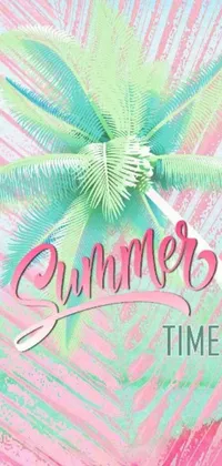 Get in the mood for summer with this charming live wallpaper for your phone! Featuring a playful pink and green palm tree with the words "summer time" written in playful lettering, this pastel-style painting is sure to bring a smile to your face