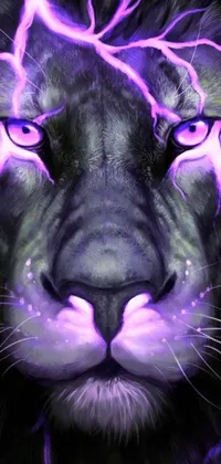 Adorn your phone with the fierce power of a lion with lightning in this stunning digital wallpaper