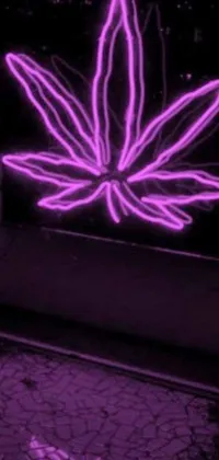 This vivid phone live wallpaper features an illuminated marijuana leaf resting on a pavement surrounded by a Telemaco Signorini hologram of a bustling cityscape
