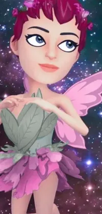 This phone live wallpaper showcases a cartoon fairy adorned in a space cadet outfit while holding a flower