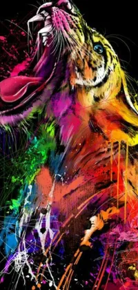 Looking for a phone live wallpaper that's colorful, lively, and eye-catching? Check out this bold design featuring a tiger on a black background