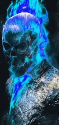 This phone live wallpaper portrays a dynamic, animated figure with a blue flame on his head against a dark background