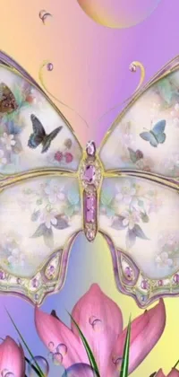 This stunning live phone wallpaper is sure to captivate anyone's attention with its gorgeous depiction of a butterfly and flowers