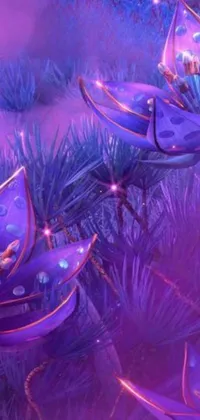Get lost in the mystical, dream-like world of this purple flower live wallpaper