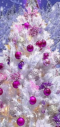 Transform your phone into a beautiful winter wonderland with this white Christmas tree live wallpaper