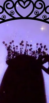 This live wallpaper features a magnificent black silhouette of a woman wearing a regal crown surrounded by a purplish space background