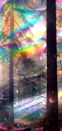 This live wallpaper features a colorful forest scene with holographic effects inspired by holography