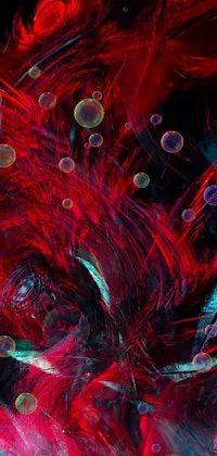 This phone wallpaper features a mesmerizing red and blue abstract painting with bubbles, digital art, and swirling bioluminescent energy