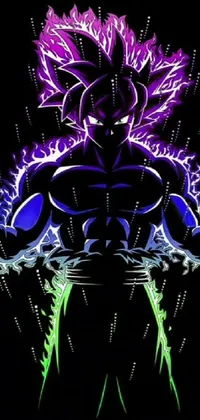 This phone live wallpaper features a close-up of an electric dragon on a black background with purple and green flames