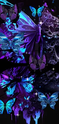This phone live wallpaper showcases a digital art featuring a woman with a butterfly on her head