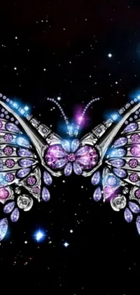 This live phone wallpaper features a stunning butterfly with rapper bling jewelry set against a black background