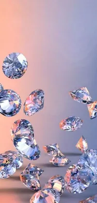 This live wallpaper showcases a mesmerizing design of sparkling diamonds floating on a digital art background, creating a luxurious and elegant effect