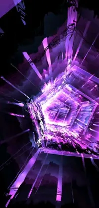 This live wallpaper features a glowing purple light shining from a computer screen in a cubo-futuristic style