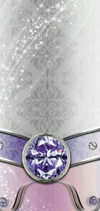 This dynamic and elegant phone wallpaper features a unique design with a purple and white theme and stunning diamond and silver jewelry that displays intricate ornate patterns and chrome accents