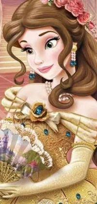 This Disney-inspired phone live wallpaper features a stunningly elegant Rococo-style design with a beautifully-rendered Disney princess