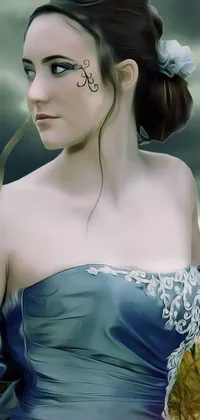 Get lost in a fantastical world with this stunning blue and green dress live wallpaper
